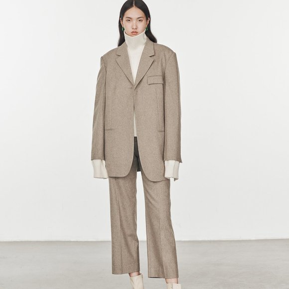 CHICJOC Women Timeless Oversized the-row style cashmere blazer size 38 in taupe - Picture 6 of 16